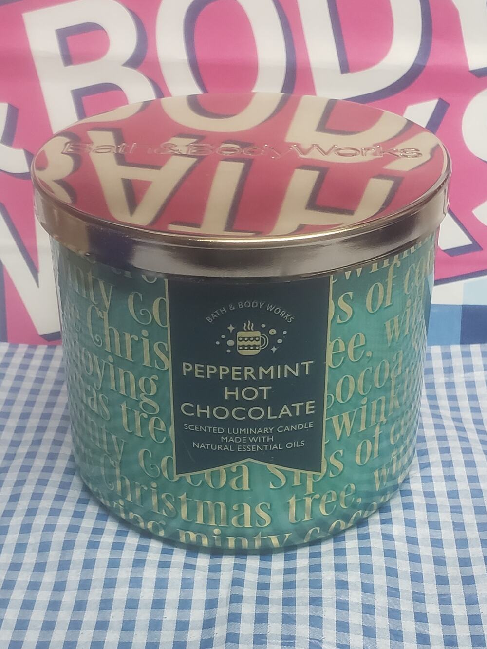 BBW Peppermint Hot Chocolate Large 3 Wick Candle Holiday Home Fragrance Decor